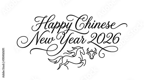 Celebrating Chinese New Year 2026 with Elegant Horse and Ox Design in Festive Graphic Art