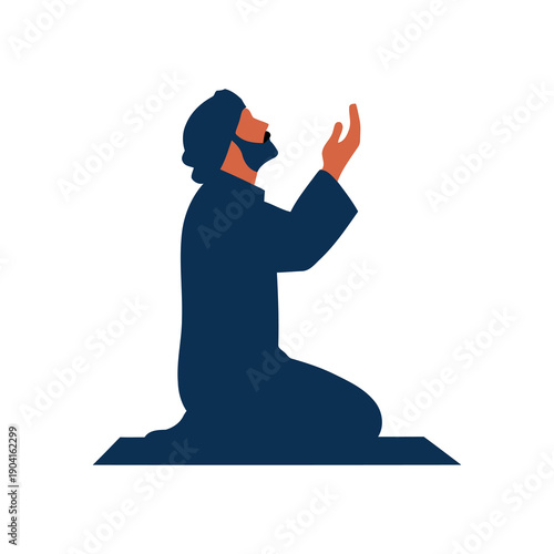 Man kneeling in prayer on a prayer mat.
