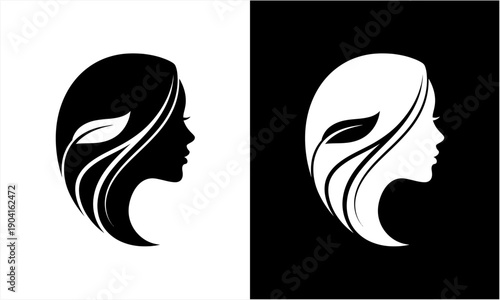 Elegant Woman Silhouette with Leaf Hair Design.