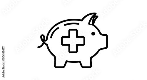 Piggy bank with a medical cross symbol, representing healthcare savings, health insurance, or financial planning for medical expenses.
