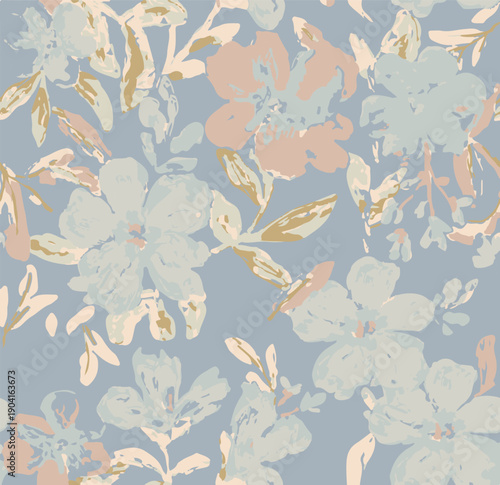 Big flowers pattern, upscale floral pattern. graphical textures floral, trendy colors pattern , flowers background with leaves. vector illustration.