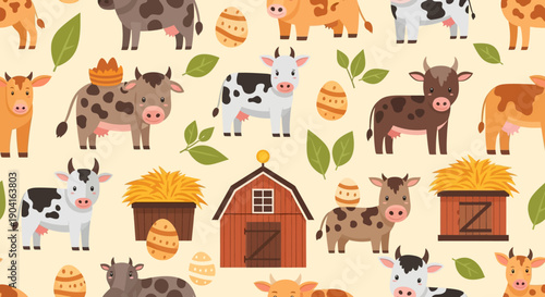 Playful cartoon dogs and their cozy dog houses in a colorful yard scene.