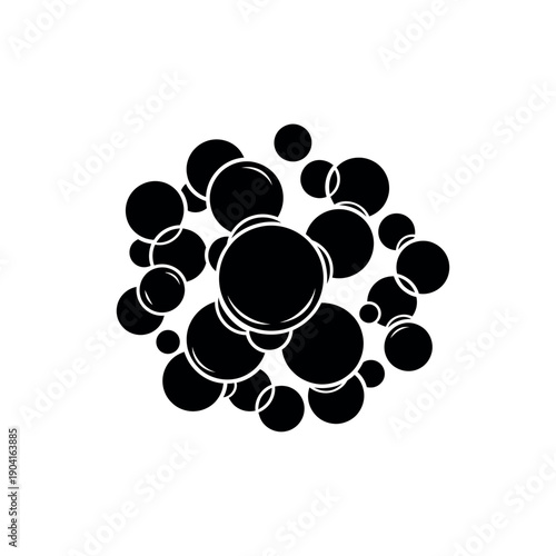 Abstract black bubbles or spheres on a white background.