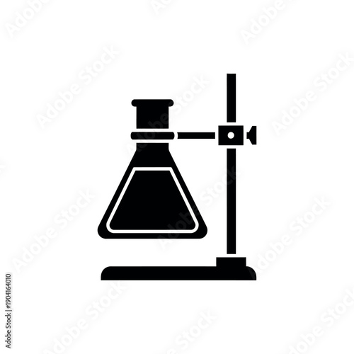 Erlenmeyer Flask on Stand Black Glyph Icon.