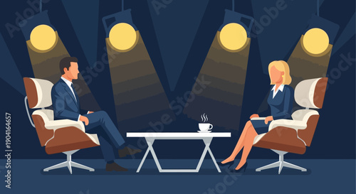 Business Leaders Engage in Formal Interview and Strategy Discussion on Stage.