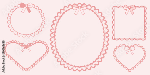 Delicate pink frames and borders with ribbon details a charming illustration