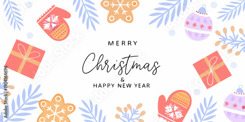 Festive christmas illustration with winter elements gifts and holiday greetings