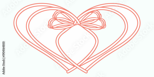 A delicate sketch of a heart shape adorned with a ribbon bow design