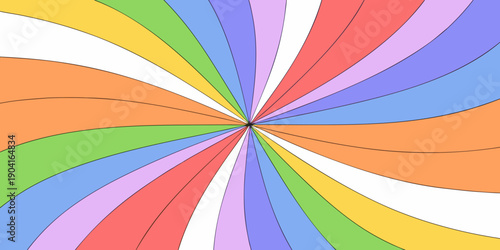 Colorful spiral design with radiating stripes emanating from a central point