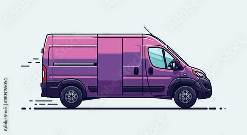 Purple delivery van in motion: vector illustration of a modern transport vehicle.