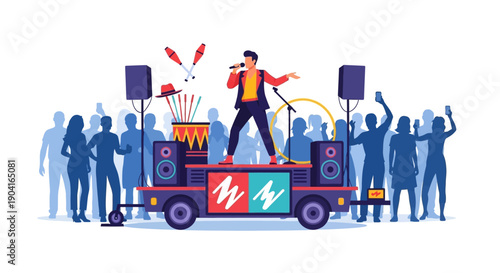 Energetic DJ Performance Amid Large Crowd at a Festival Party.