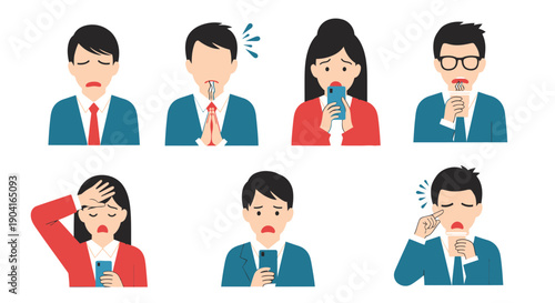 Collection of diverse business professionals showing a range of emotions and expressions.