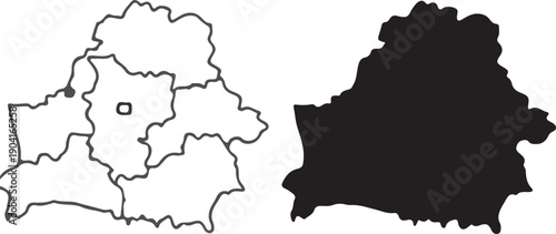 Belarus Map Vector Set – Political Regions with Capital Minsk Outline and Solid Country Silhouette for Geography, Education, and Design Projects