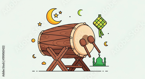 Ramadan Drum and Islamic Symbols Illustration.