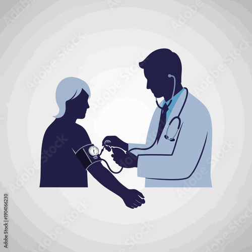 Doctor checking patient's blood pressure with stethoscope and sphygmomanometer