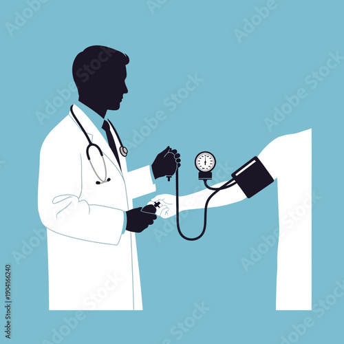 Doctor measuring patient's blood pressure with sphygmomanometer