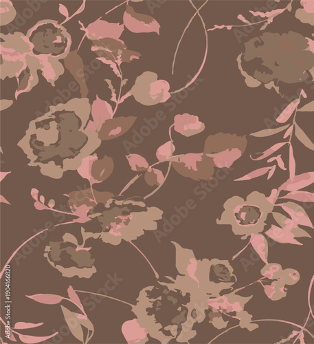Big flowers pattern, upscale floral pattern. graphical textures floral, trendy colors pattern , flowers background with leaves. vector illustration.