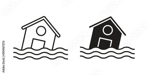 Flooded house icon symbol vector graphic designs on white. Best for ui Design