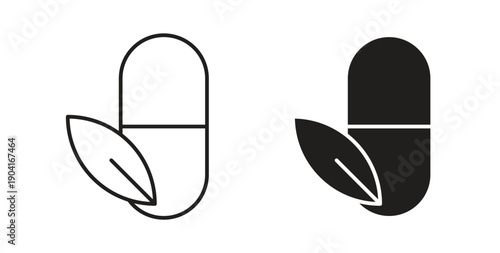 Herbal capsule icon symbol vector graphic designs on white. Best for ui Design