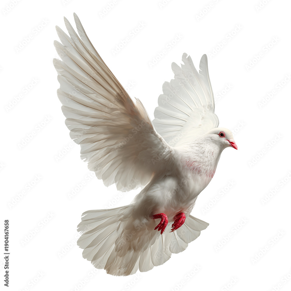 Fototapeta premium A flying white dove of peace on white or transparent background 