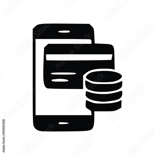 Illustration of a smartphone with a credit card and stack of coins.
