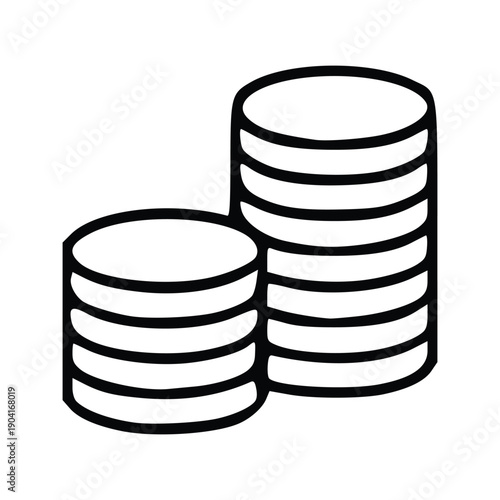 A simple black and white line drawing of two stacks of coins, one taller than the other.
