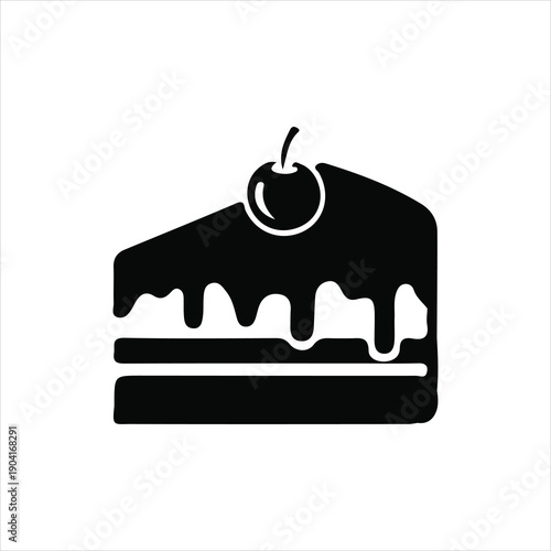 Black Cupcake Silhouette Icon Set Isolated On White Background, Vector Illustration Of Sweet Muffin Desserts With Cream And Cherries For Bakery Logo