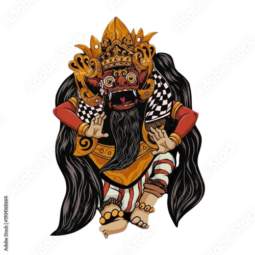 Balinese Traditional Dancer in Golden Kebaya Costume Illustration