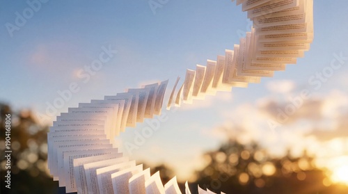 Spiraling White Pages in Sunlight
