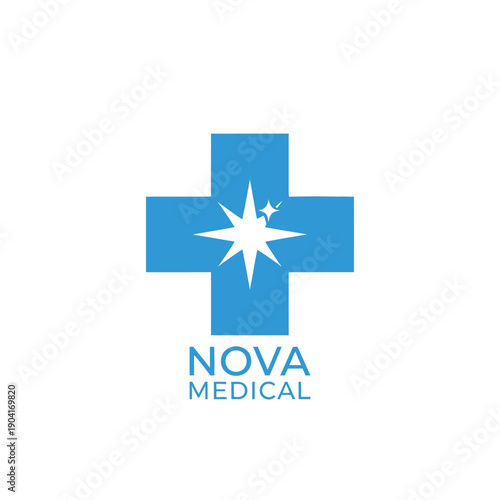Medical cross with a shining star icon logo for healthcare clinic and professional hospital services for NOVA MEDICAL logo