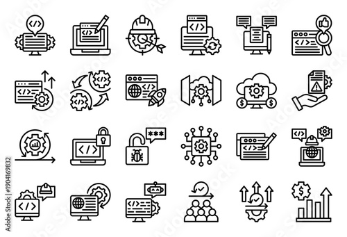 Software Devlopment Icon Collection Set. Clean Outline Icon Vector Illustration.	