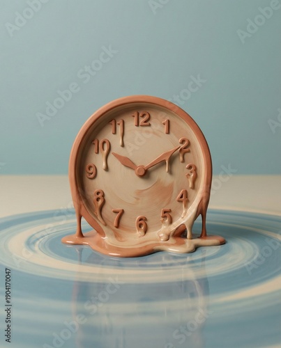 Surreal melting clock on blue background depicting the fluidity of time  