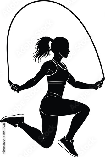Jump Rope Fitness Woman Workout Silhouette Vector