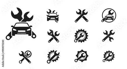 Car Repair Icons: Wrench, Gear, and Automobile Service Symbols