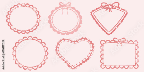 Delicate pink frames and borders with decorative rope and bow details