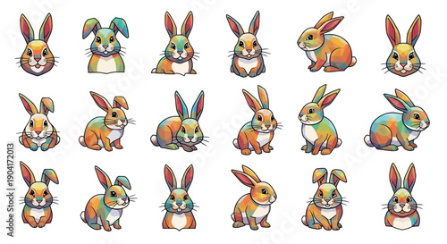 Collection of Cartoon Rabbits in Various Poses.