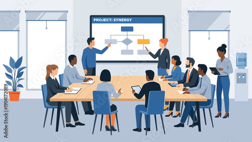 Professional Team Brainstorming Session in Conference Room