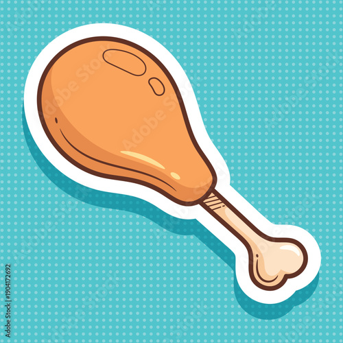 Pop Art Chicken Drumstick Sticker Vector Art