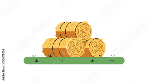 Stylized illustration of three stacked round hay bales on green ground against a white background