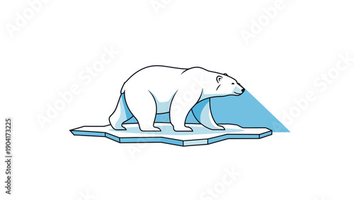 Stylized polar bear standing on a melting ice floe with blue shadow