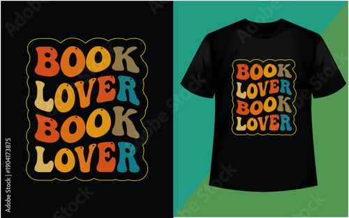 Colorful book lover t-shirt with vibrant and artistic design on front.