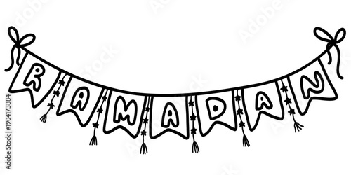 Cute ramadan kareem garland bunting flag text word doodle typography hand written moslem icon celebration decoration sticker