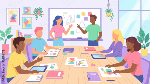 Team Brainstorming Session in Bright Modern Conference Room