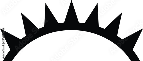 Abstract black crown silhouette, geometric sunburst arc design, minimalist royal emblem vector, isolated on white background, modern logo icon symbol