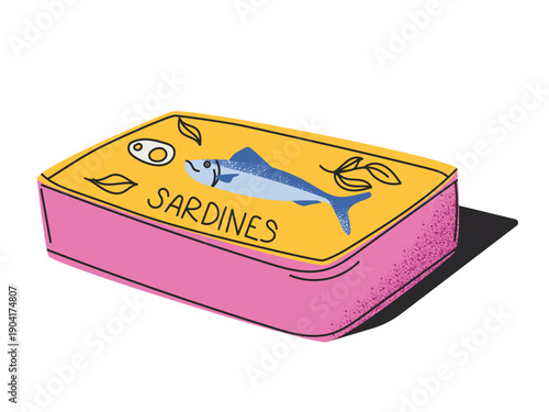 Seafood, fish preserves in metal can, sealed container