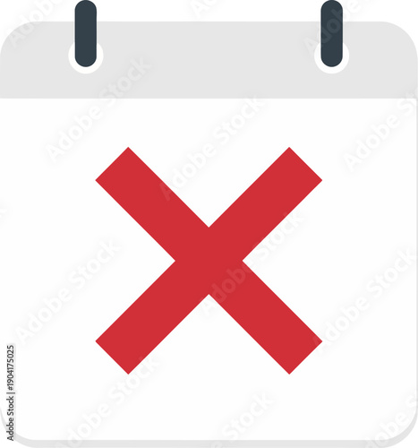 Calendar icon with red X mark indicating cancellation or deletion of a scheduled event or appointment