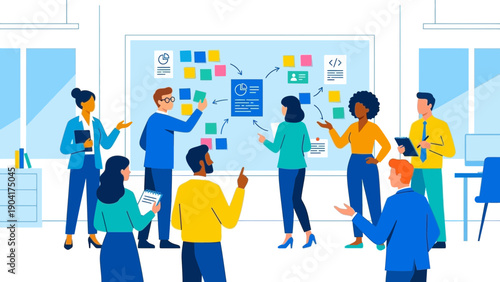 Team Brainstorming Session in Modern Office Setting