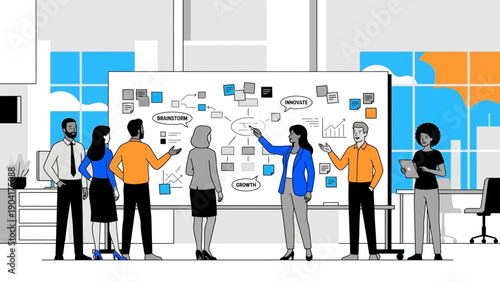 Team Brainstorming Session with Collaborative Idea Mapping