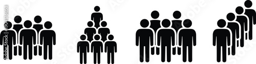 People group icons set isolated on white background, teamwork hierarchy crowd organization symbols fo