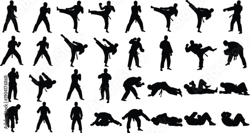 Professional business people and chef silhouette collection featuring corporate employees in suits and culinary staff for office career and restaurant industry concept designs.